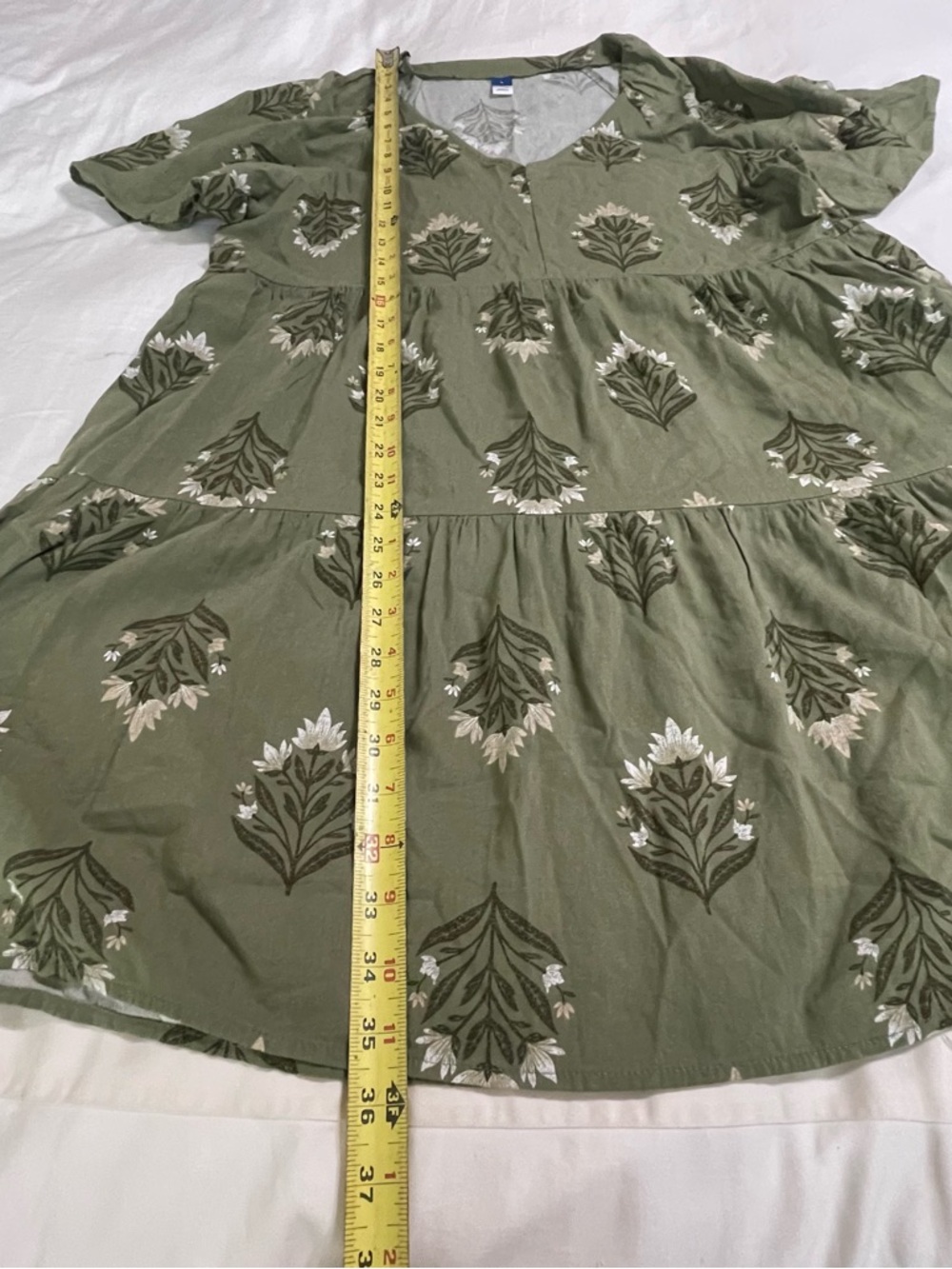 Old Navy Olive Green Floral V-Neck Tiered Mini Dress - Picture 3 of 11